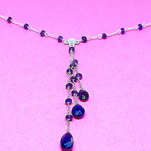 Natural Briolette Amethyst 10x6mm 925‎ Sterling Silver Necklace 17.5" - Picture 3 of 5